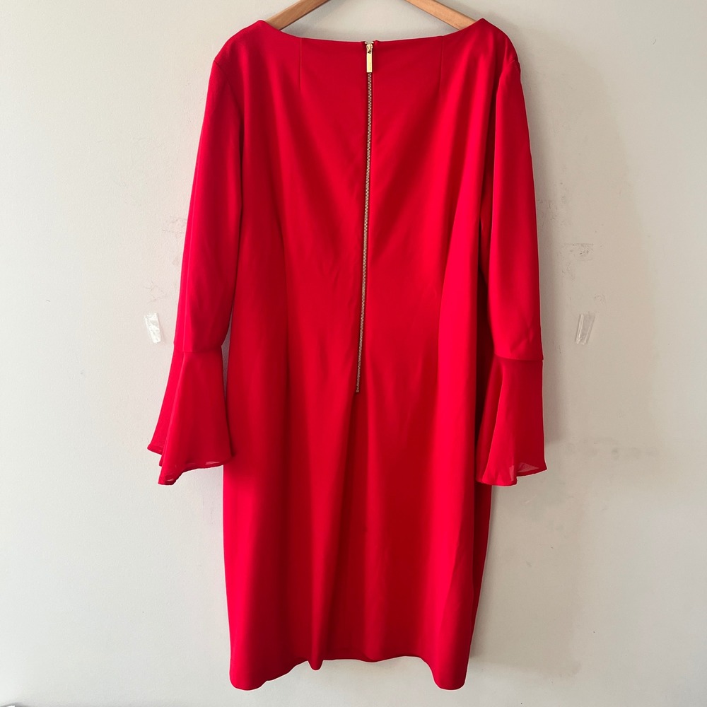 Calvin Klein Bell Sleeve Sheath Dress Red 22W Decorative Button Cuffs - Picture 10 of 11